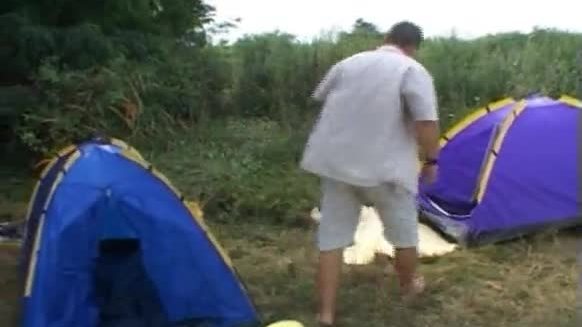 Dirty whore getting fucked on camp site