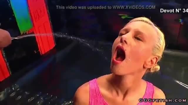 Sexy blonde gives cum swallowing