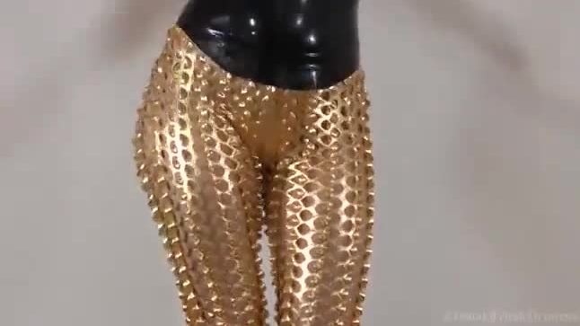 Sexy liquid gold leggings fetish
