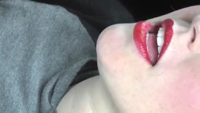 Red lipstick girl give outstanding blowjob